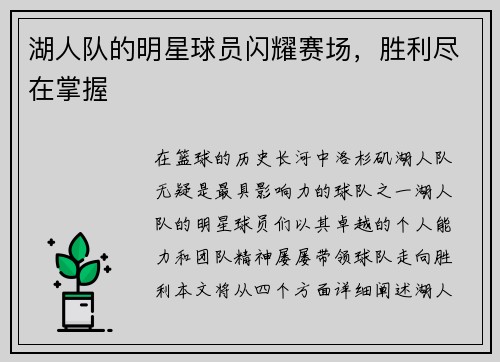 湖人队的明星球员闪耀赛场，胜利尽在掌握